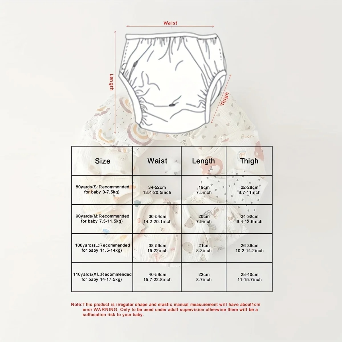 Calças de bebê para crianças, roupas íntimas impermeáveis, calcinha infantil, fraldas de pano laváveis para meninos e meninas, algodão