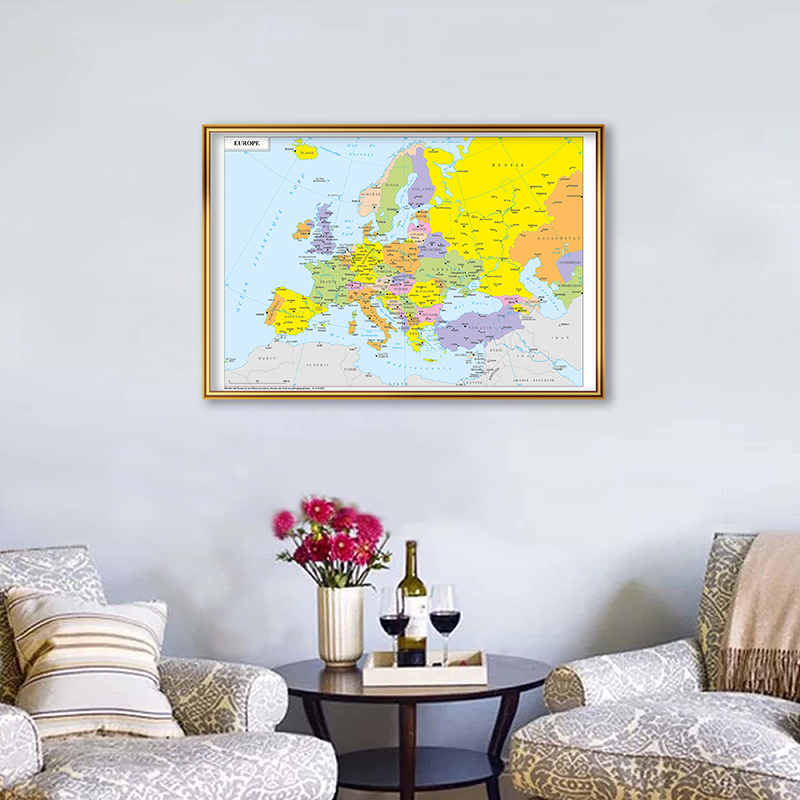 キャンバス絵画のヨーロッパ地図,ヴィンテージの壁アートポスター,学校,旅行用品,家の装飾,59x42cm
