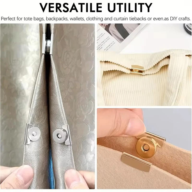 5-Pairs Seamless Metal Magnetic Snap Buttons - DIY Magnetic Buckle Closure for Handbags, Purses, Wallets