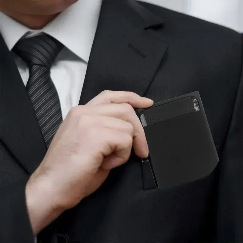 Slim Aluminum Wallet with Elasticity Back Pouch ID Credit Card Holder Mini RFID Wallet Automatic Pop Up Bank Card Case