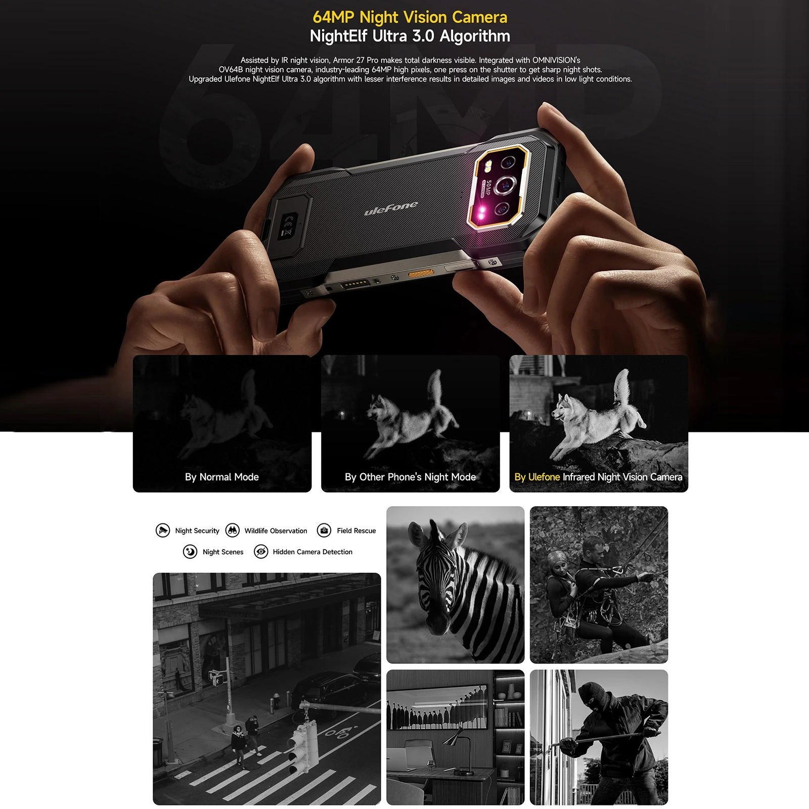 Ulefone Armor 27 Pro 5G 頑丈な電話 10600mAh スマートフォン 50MP カメラ 64MP ナイト Android 14 最大 24GB + 256GB NFC 防水電話