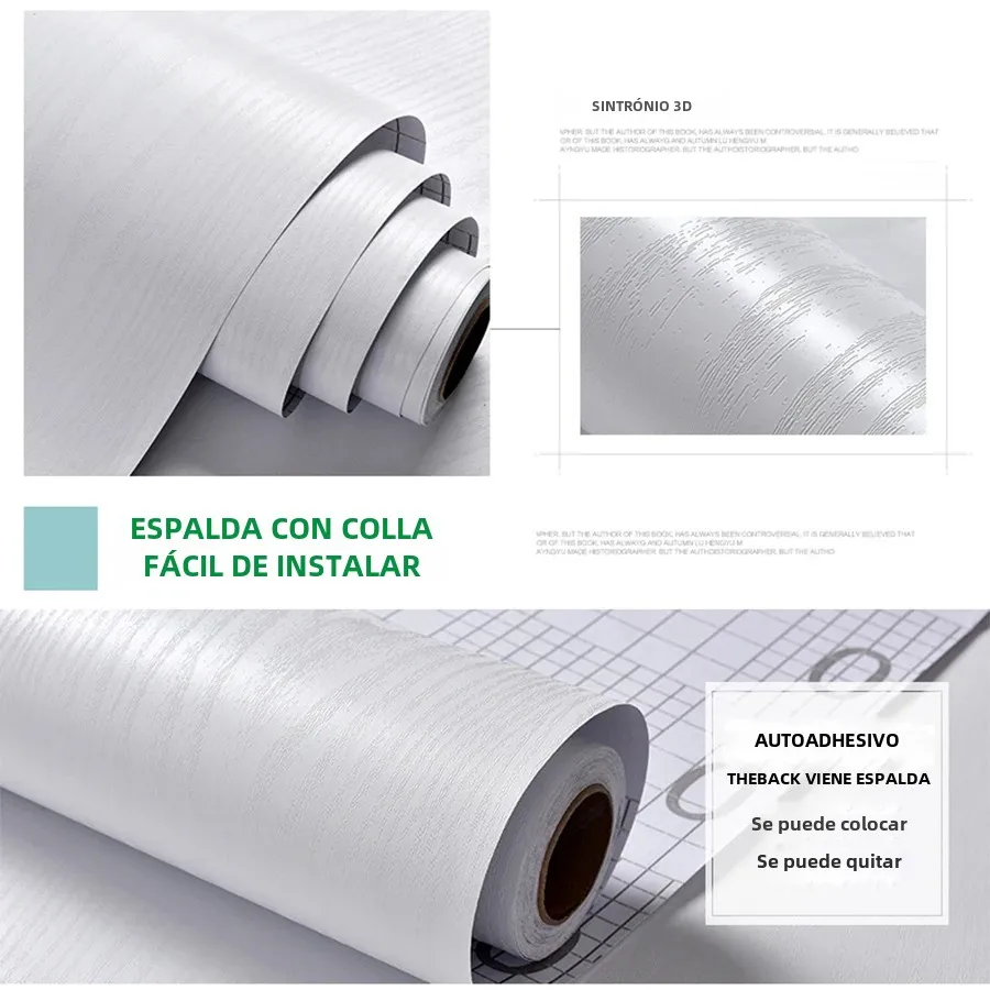 Papel tapiz de madera autoadhesivo, PVC blanco impermeable de película decorativa, pegatinas de renovación de muebles para armario de cocina, dormitorio