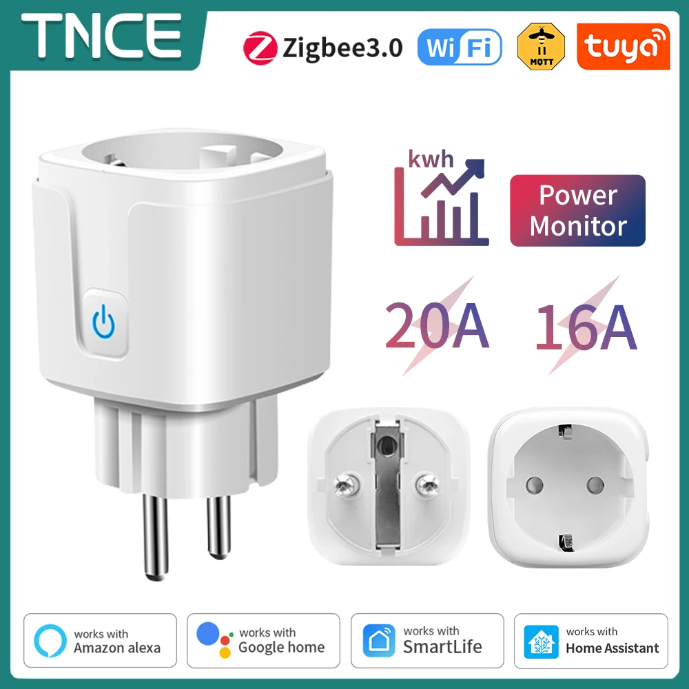 TNCE Tuya Wifi/Zigbee3.0 enchufe inteligente enchufe de la UE 16/20A Monitor de potencia Control remoto aplicación Smart Life Control remoto Alexa