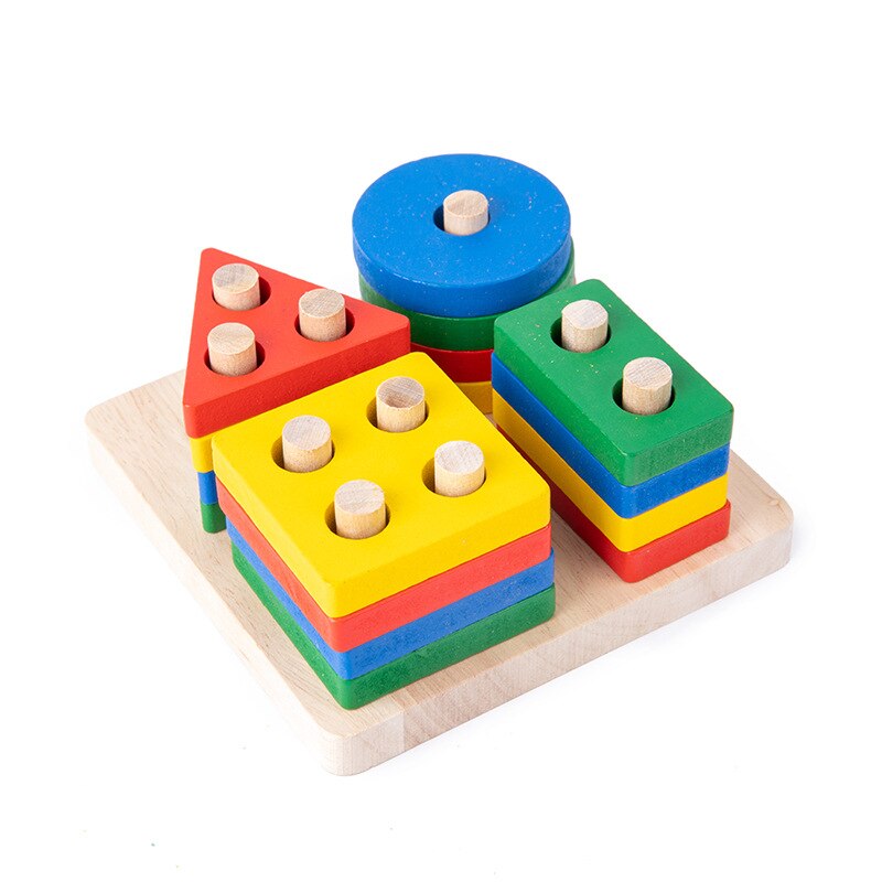 Crianças Quatro Post Modelagem Geométrica Blocos De Construção Brinquedos Montessori Jigsaw Puzzle Ensino Aids Crianças Brinquedos De Madeira