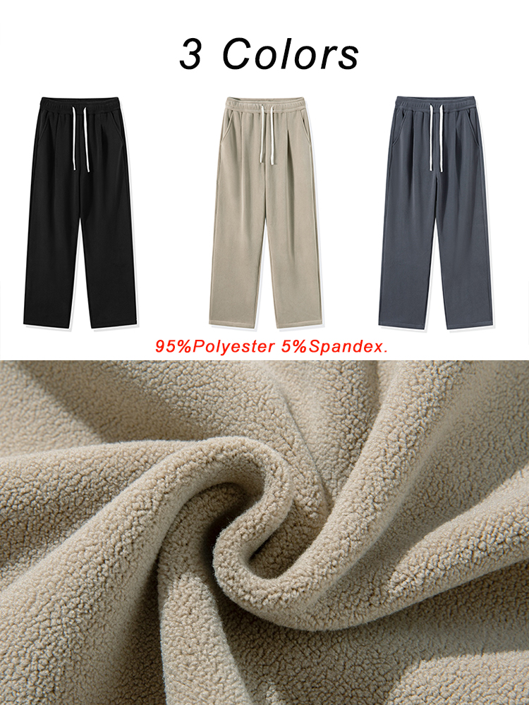 Inverno moletom masculino moda coreana grosso quente velo perna larga em linha reta solta calças de pista masculino casual calças de veludo térmico