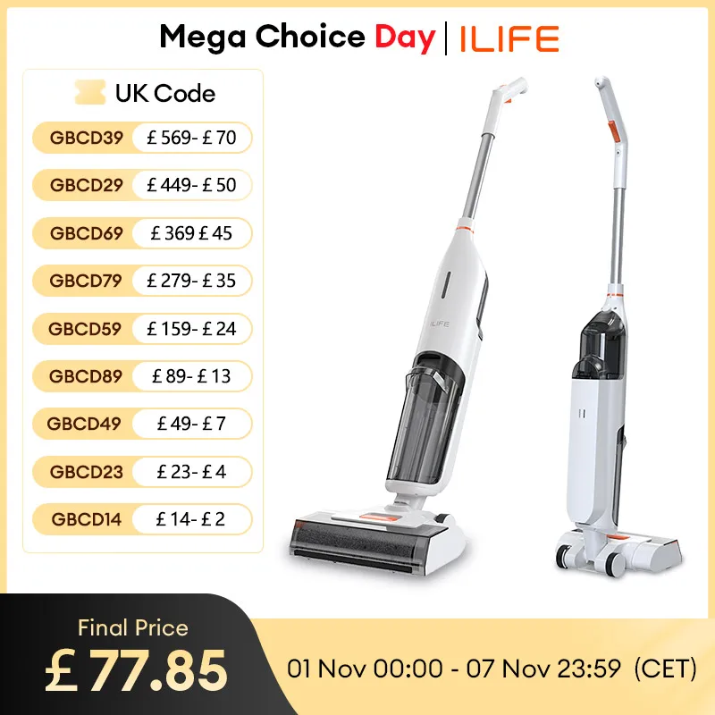 Ilife W90 Cordless Wireless Wet Dry Smart Mop Washing, 5500Pa Suction, 1 Min Self Cleaning, Large Dual Water Tank