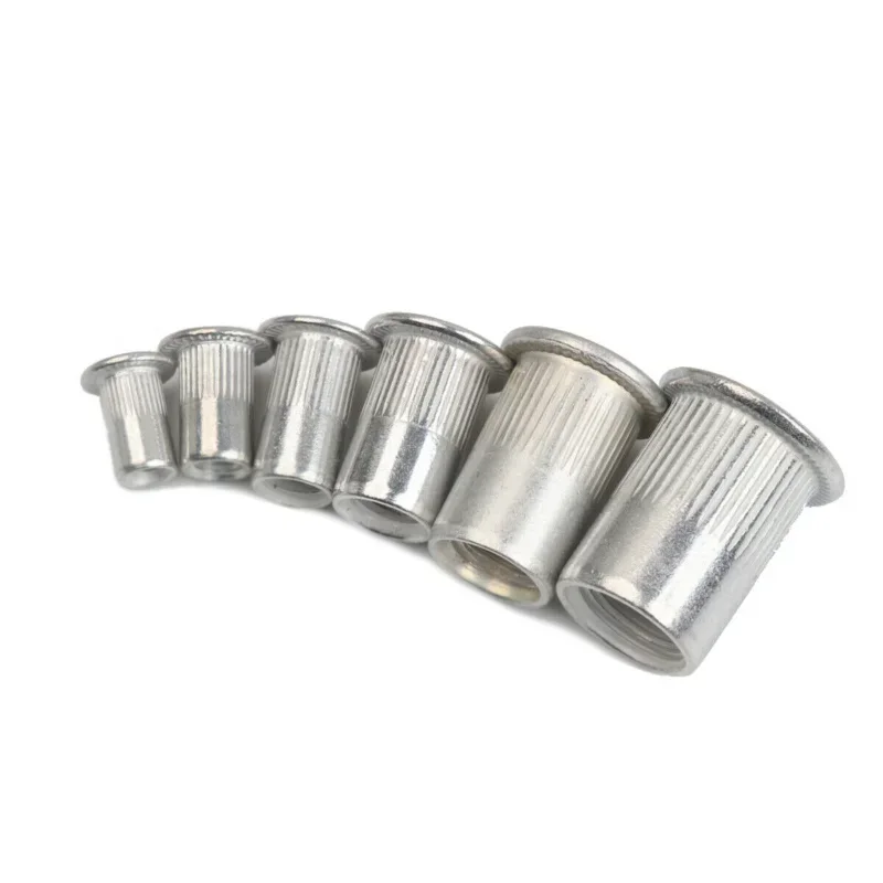 300pcs Zinc Plated Nutserts M3 M4 M5 M6 M8 M10 Rivet Nuts Set Threaded Insert Nutsert Cap Flat Head Rivet Nuts Carbon Steel