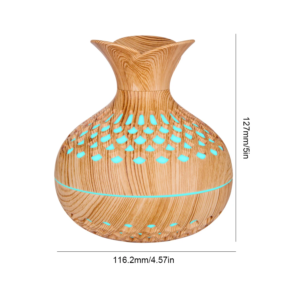 300 ml Luftbefeuchter mit Holzmaserung und Blumen, leiser Aromatherapie-Diffusor, wiederaufladbarer USB-Mini-Luftbefeuchter mit buntem Nachtlicht