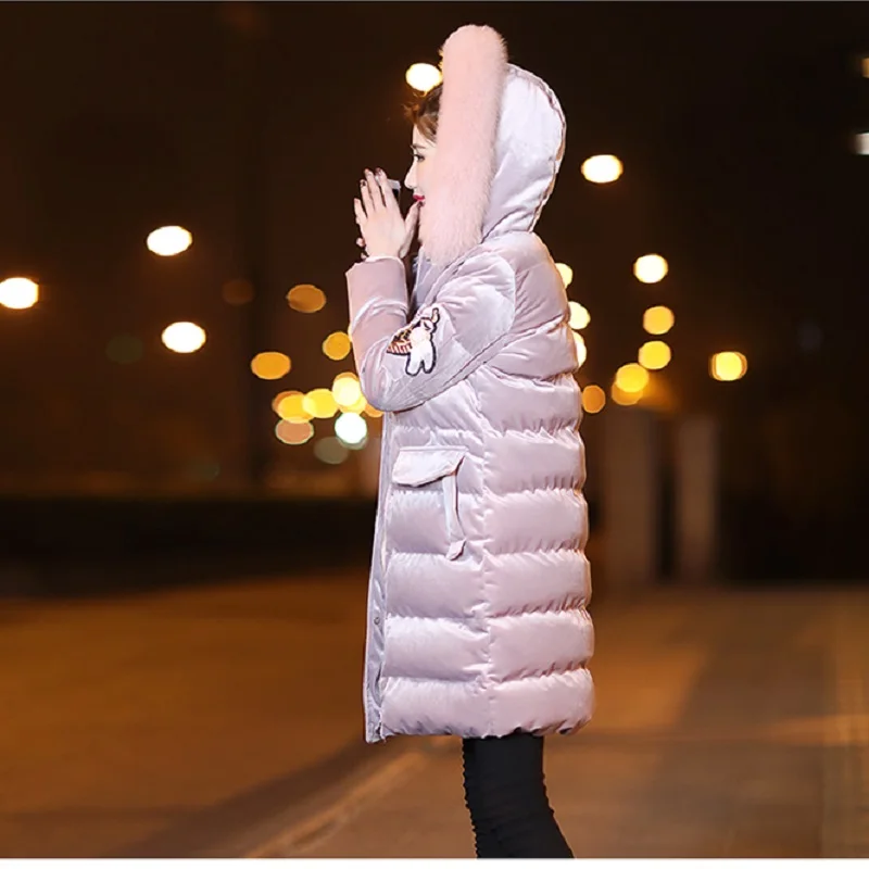 Ropa de algodón para mujer, abrigo grueso de terciopelo dorado, sección larga, versión coreana, invierno, 2023