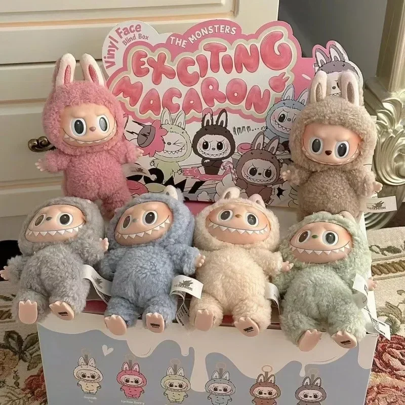 Bonita caja de juguetes Labubu The Monsters, macarrón emocionante, cajas misteriosas con cara de vinilo, llavero Mokoko para regalos de cumpleaños y Navidad