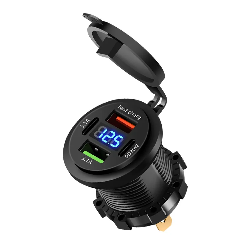86W autolader PD Type C QC3.0 snel opladen met voltmeter stopcontactadapter waterdicht 12V / 24V voor auto boot motorfiets
