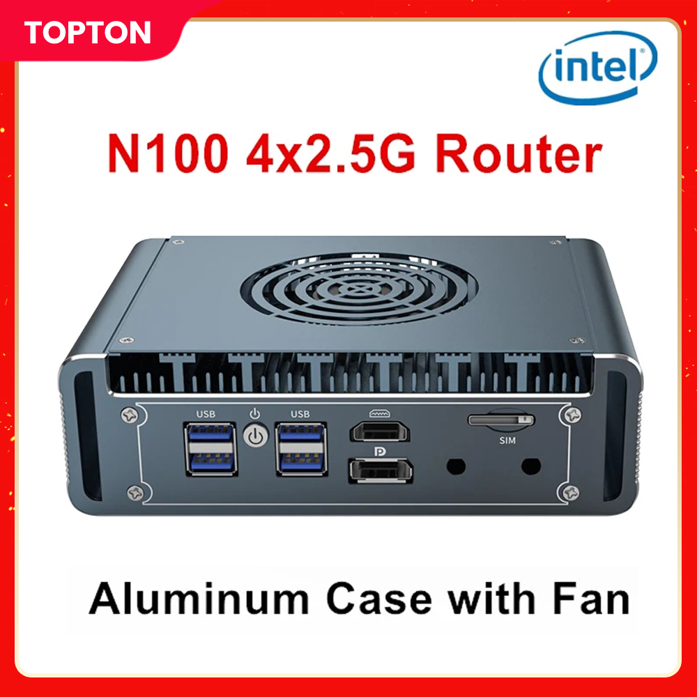 Topton 12a generazione Intel N100 Mini PC Soft Router in alluminio con ventola 4x i226 2.5G LAN Celeron N5105 J4125 pfSense Computer Firewall