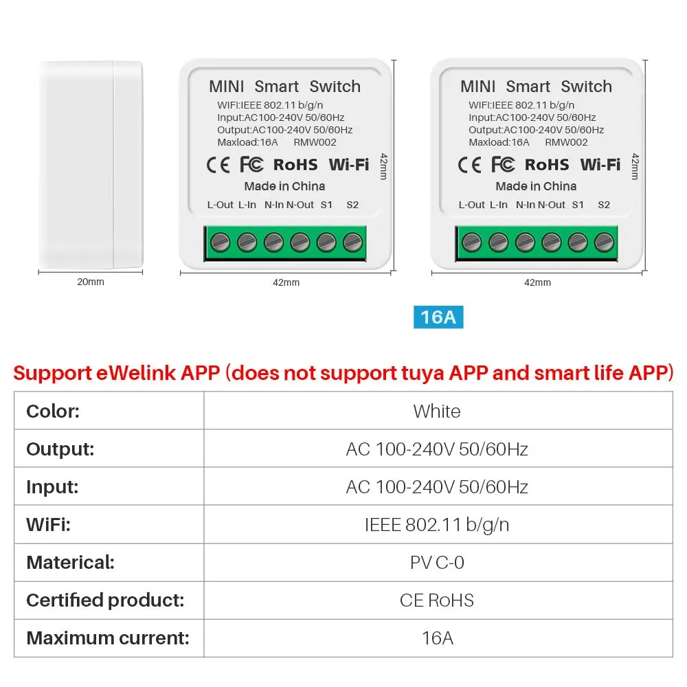 16a Ewelink Wifi Switch Mini Smart 2-Way Diy Switches Stroomonderbreker Timer Module Ondersteuning Alexa Google Home Alice Smartthings