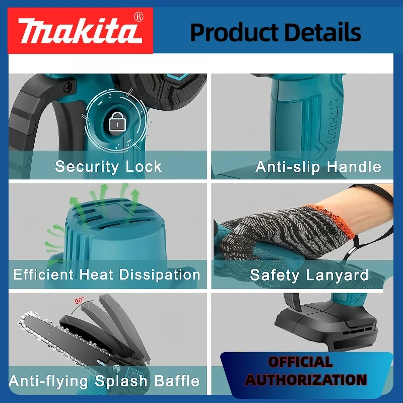 Original Makita Mini Chainsaw 18v  Woodworking with Small Handheld Electric 6-inch Logging Sawzall Mini Portable Chainsaw