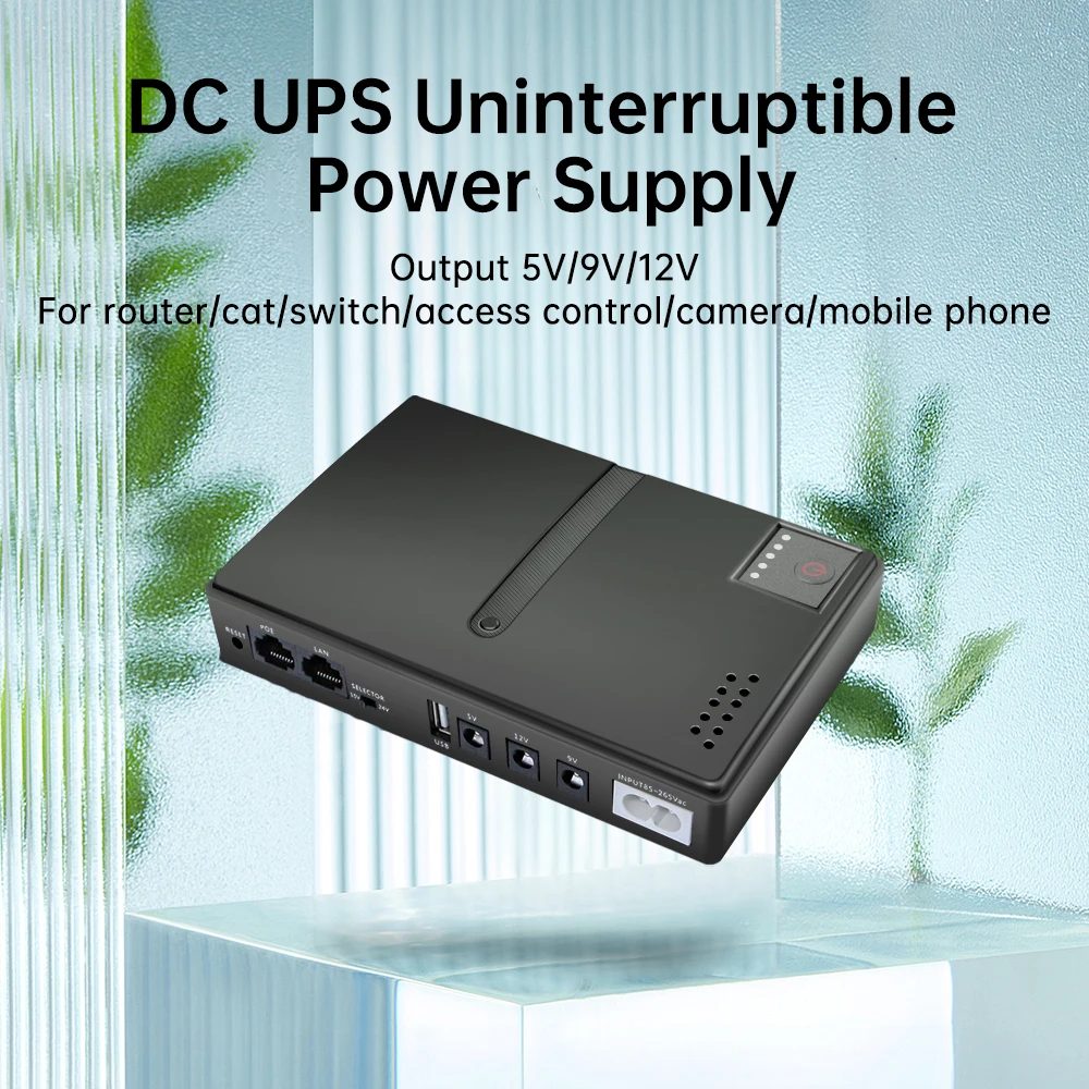 Large Capacity Multipurpose Mini Portable UPS Backup Power Adapter Emergency Power Supply for WiFi, Router 5V 9V 12V 15V 2V