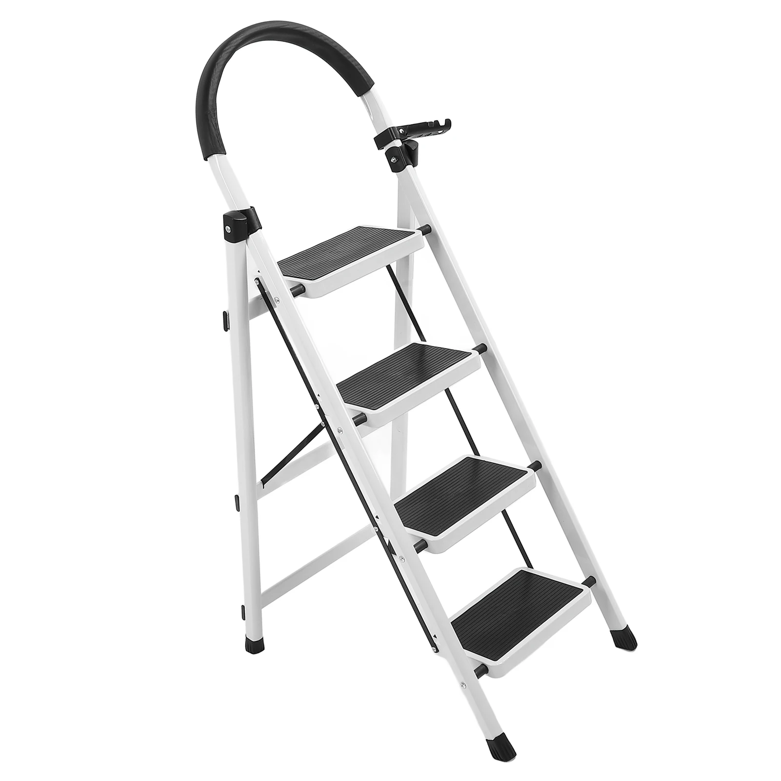 Escalera de 4 escalones con pasamanos, taburete plegable de 4 escalones de acero grueso, escalera de acero resistente portátil para interior, escalera blanca