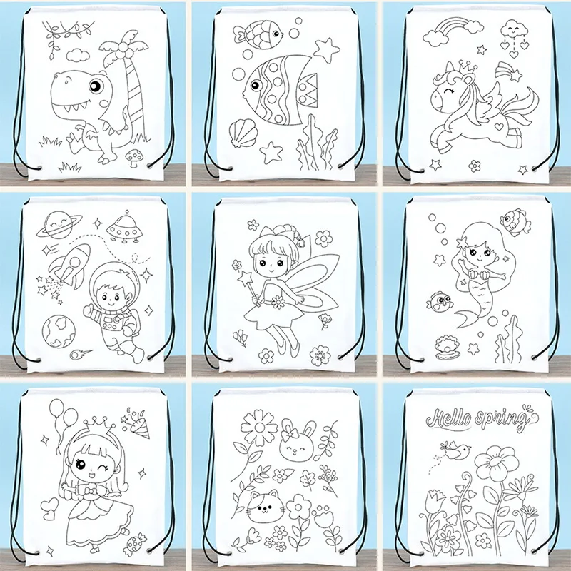 子供手作り DIY 環境保護落書き不織布バッグ幼稚園キッズアート絵画着色ハンドクラフトおもちゃ