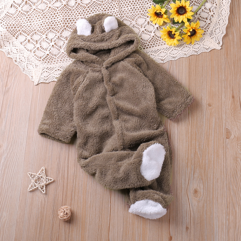 Humor niedźwiedź jesień styl kreskówkowy zimowy z długim rękawem Boys Baby dziewczyny pajacyki maluch dzieci Playsuit kombinezony ubranka dla dzieci