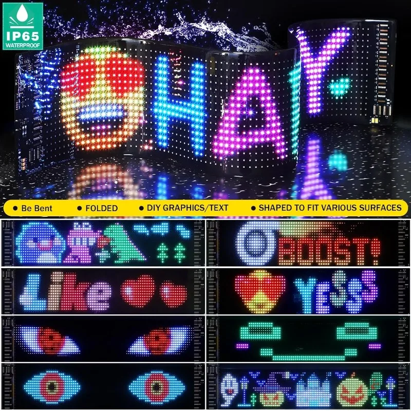 LED Matrix Pixel Panel USB 5V RGB Car Sign Bluetooth App Control Flexible Addressable Pattern Graffiti Scrolling Text Animation