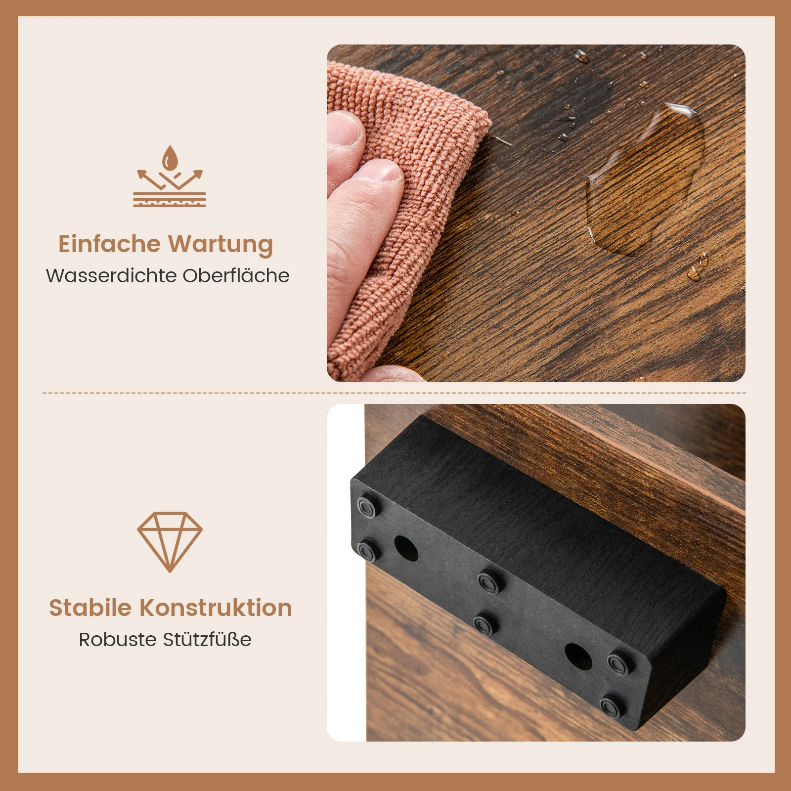 Couchtisch mit Stauraum, rechteckiger Wohnzimmertisch Retro mit L-förmiger Mittelablage, 3-stufiger geometrischer Kaffeetisch