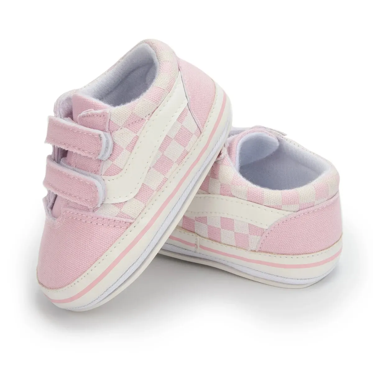 Meckior Unisex Canvas Sneakers, antiderrapante, sola de borracha, listras xadrez, primeiros caminhantes, infantil, menino, menina, casual
