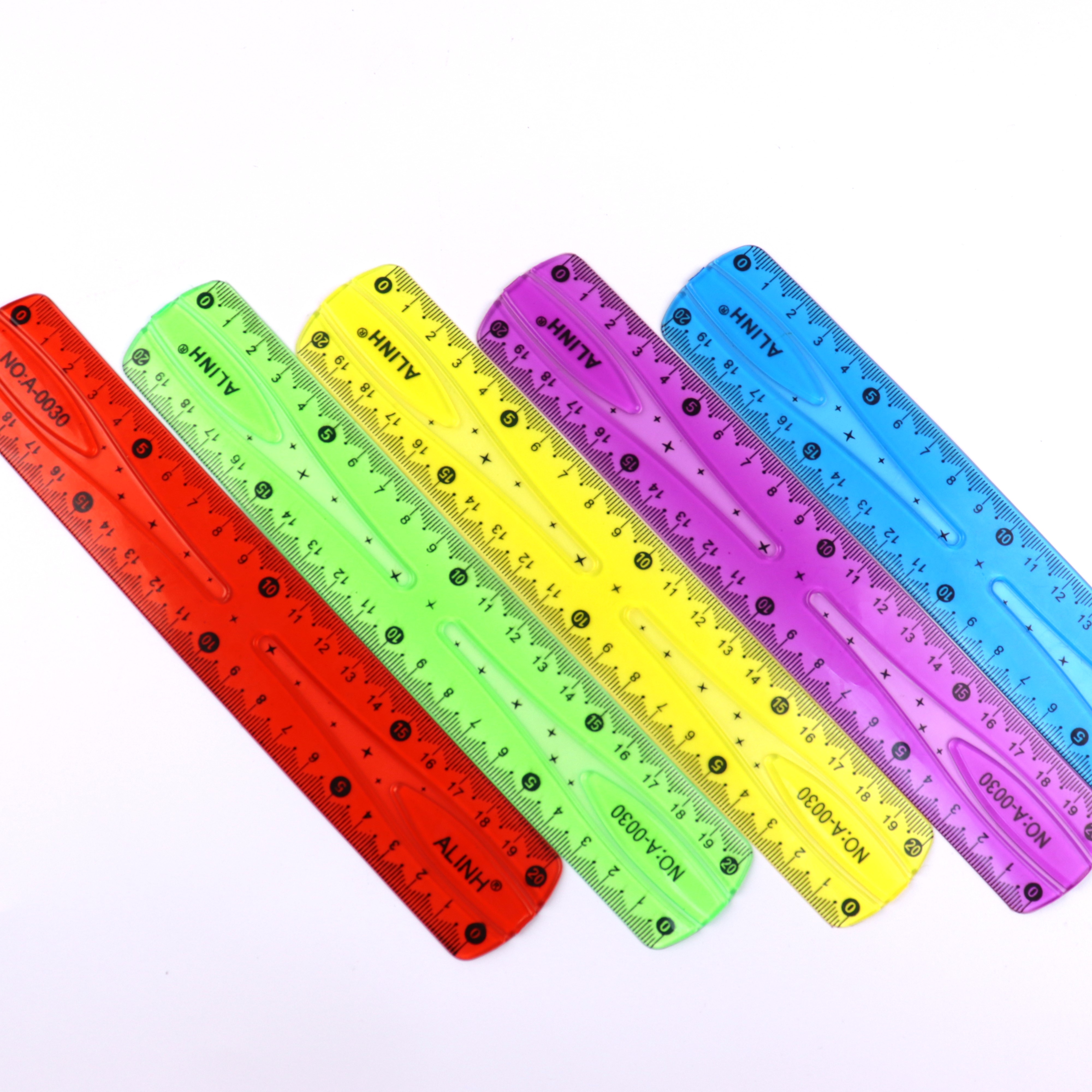 5 righelli flessibili in plastica trasparente di colore di vendita 0.98 pollici e 20cm/30 cmmillimetro 6 colori righello in plastica trasparente trasparente