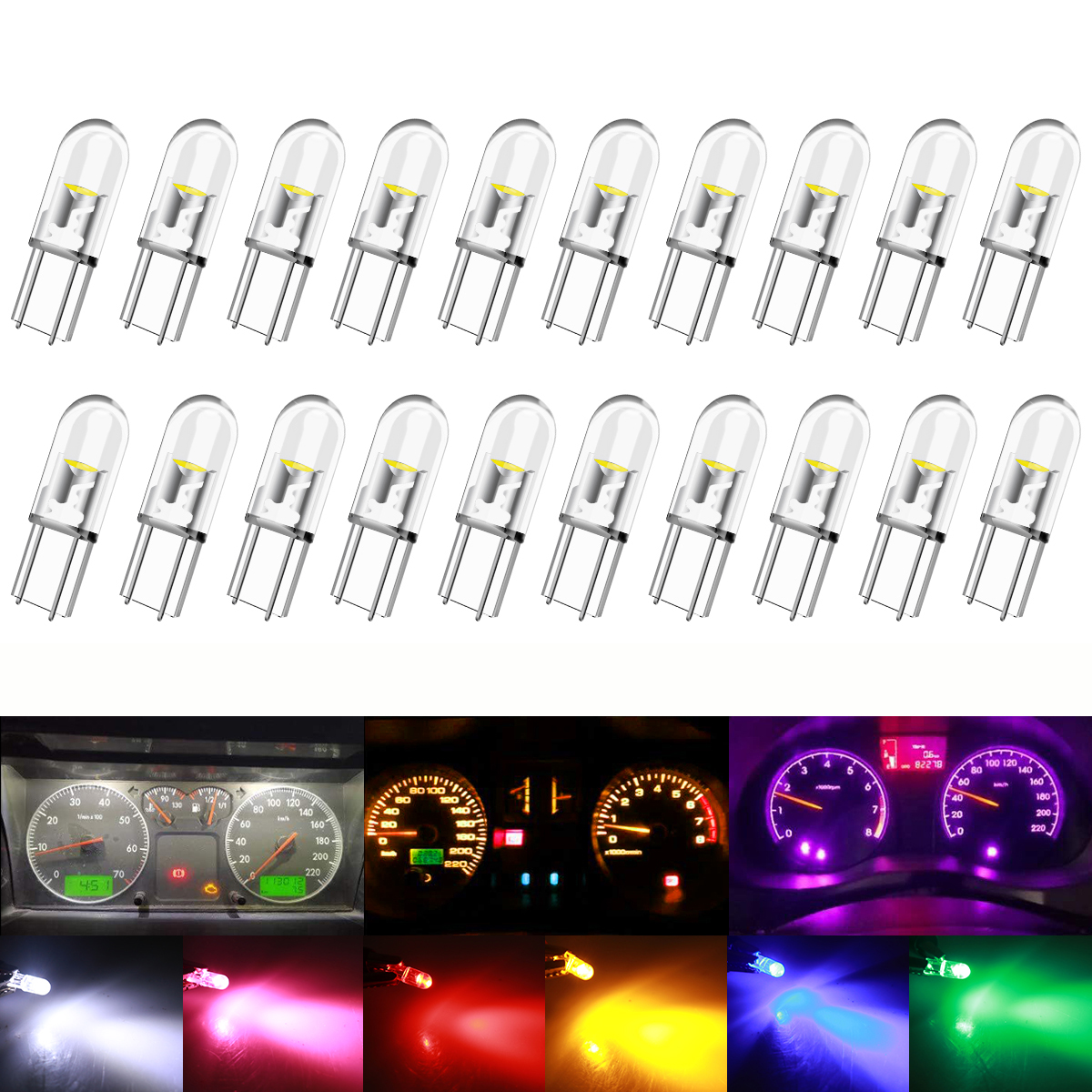 Eclairage intérieur de voiture, panneau Prada Wskins, indicateur COB, puce Canbus, Auto TingLight, ampoule de jauge Wedge, T5 LED W3W, 12V, 10 pièces, 20 pièces, 40 pièces
