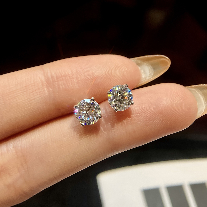 จริง0.1 2CT การทดสอบ Moissanite เพชร studs ต่างหูสำหรับผู้หญิง S925เงินแพลทินัมชุบเจ้าสาวเครื่องประดับดี