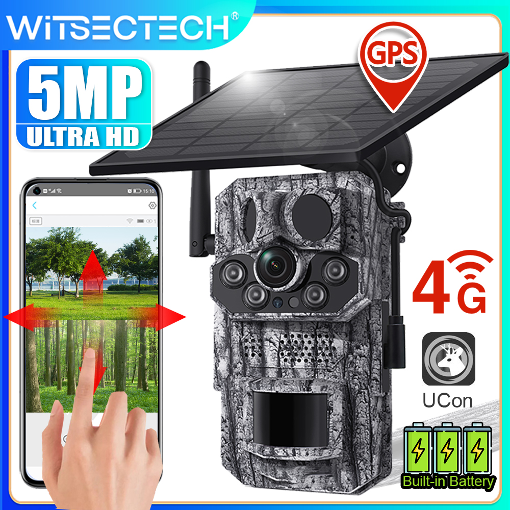 Cámara de rastreo celular Ucon 4G LTE, cámara Solar de 5MP, PIR activada por movimiento, tiempo de disparo de 0,2 s, visión nocturna, cámaras de caza de vida silvestre