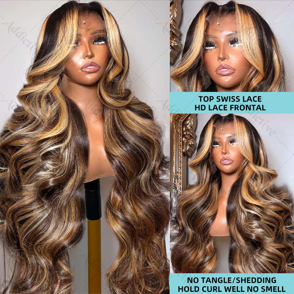 30 40 インチ 4/27 ハイライト実体波 13 × 4 人毛レースフロントウィッグ 250 密度色オンブル 13 × 6 HD レースフロントウィッグ女性のための
