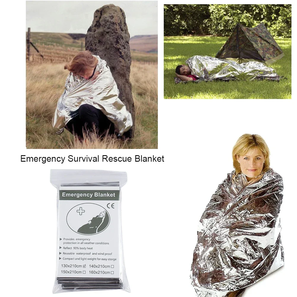 1-10PCS Coperta di emergenza Antivento Foglio impermeabile Attrezzatura di sopravvivenza termica Kit di salvataggio militare di primo soccorso per il campeggio all'aperto