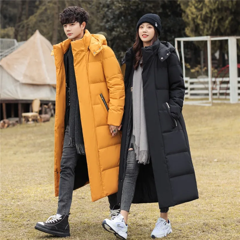 Winterschnee warme Daunen-Baumwolljacke für Männer und Frauenpaare, koreanische Version der Top Herren lange Paar dicke warme Jacke 2023