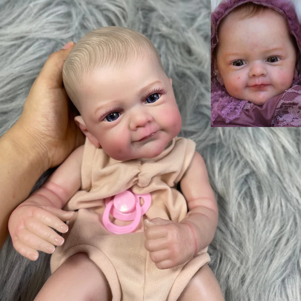 MRB 18 Zoll fertig bemalte Reborn-Puppenteile Sanya Vinyl-Kit süßes Baby 3D-Gemälde mit sichtbaren Adern Stoffkörper im Lieferumfang enthalten