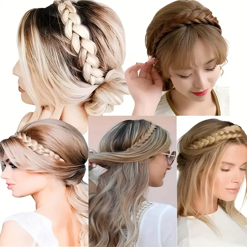Peruca de fibra sintética ajustável para mulheres, faixa trançada à mão, adequada para uso diário, elegante de usar
