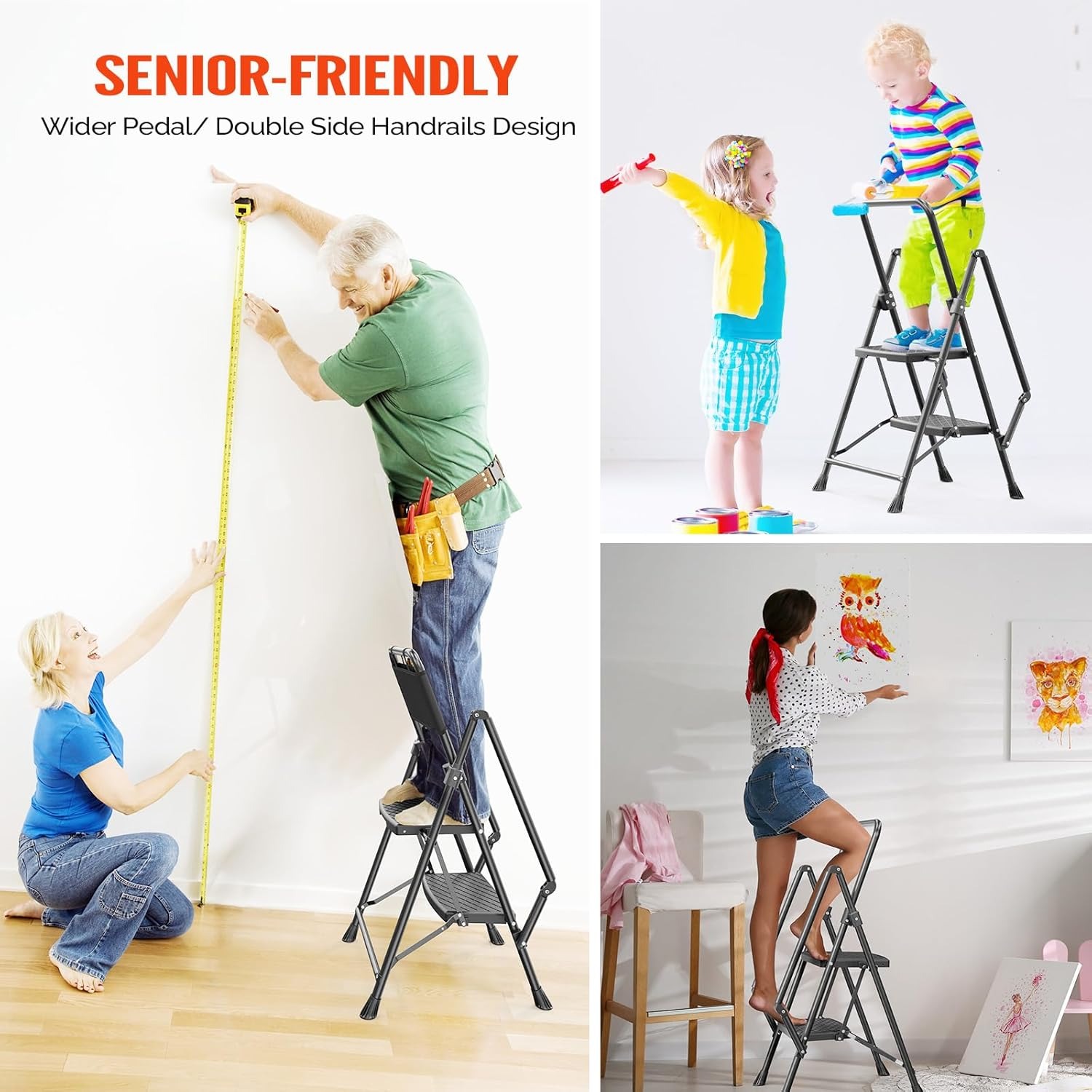 2 Step Stool Herringbone Ladders With armrests Storage Shelf Rack Ladders Folding Ladder for Outdoor Working Household