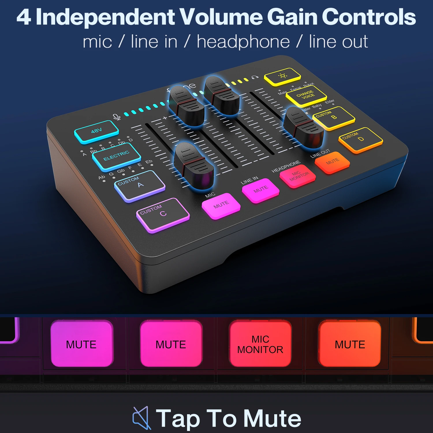FIFINE-USB Gaming Mixer com Interface de Microfone XLR, 48V Phantom Power, Placa De Som RGB, Amplificador De Streaming, SC3, Placa De Som