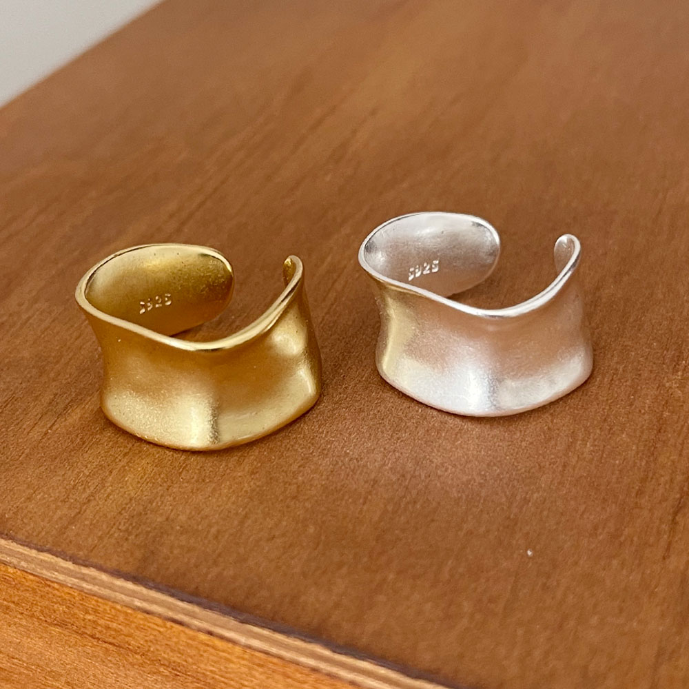 BF CLUB 925 แหวนเงินสเตอร์ลิงสําหรับผู้หญิงง่ายนิ้วเปิด Vintage Gold กว้างแบนแหวนภูมิแพ้สําหรับของขวัญวันเกิดปาร์ตี้