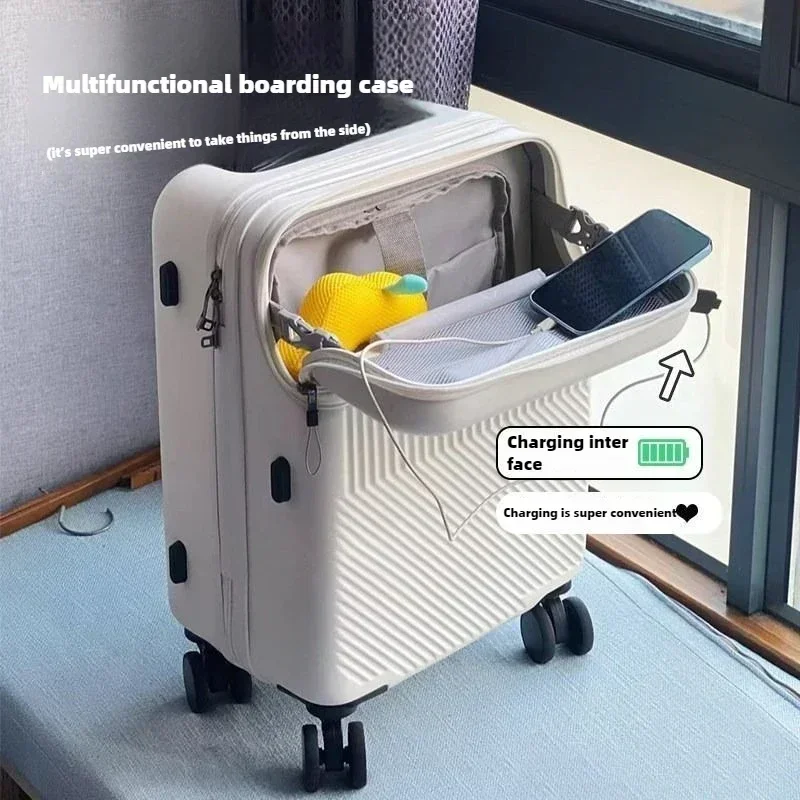 Estojo de bagagem multifuncional com zíper, bolsa de viagem portátil com abertura frontal, mala de viagem sobre rodas
