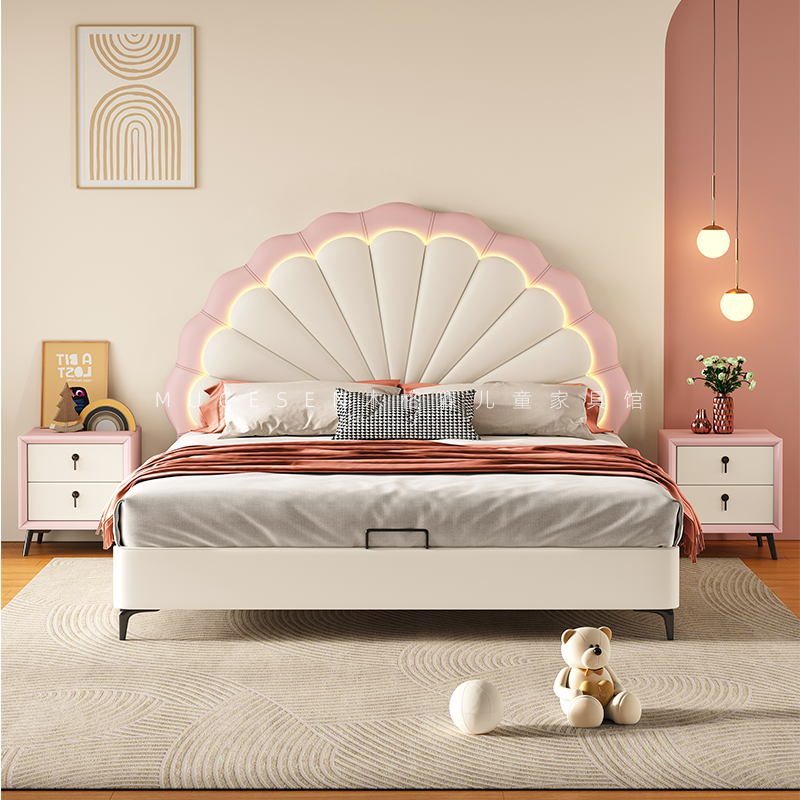 プリンセスソフトレザーベッドモダンな高級ライト女の子ロフト子供ベッドシングルクイーン Camas デ Dormitorio 家具寝室用