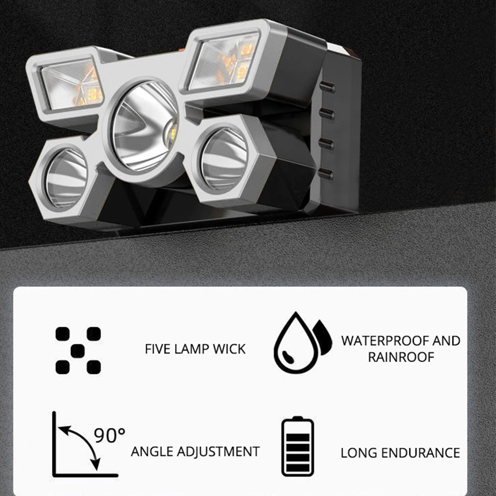 屋外高輝度 5LED ヘッドセット懐中電灯屋外家庭用ポータブル USB 充電式釣りマイナーランプ強力なヘッドライト