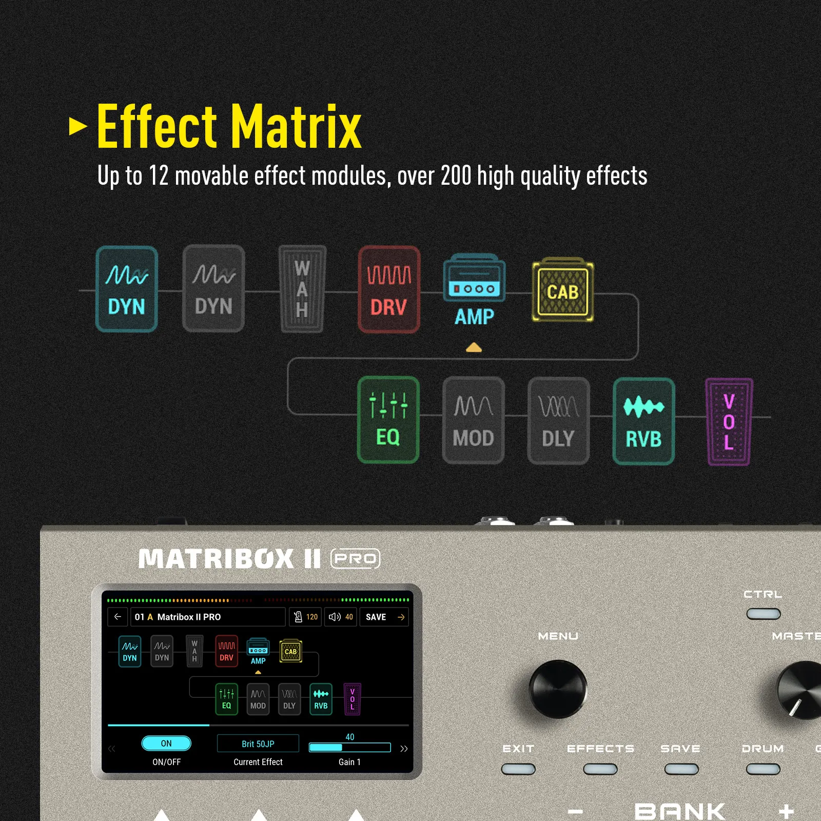 SONICAKE Matribox II Pro 4.3“ colorful touch screen Guitar Bass Amp Modeling IR Multi-Effects with Expression Pedal FX Loop MIDI