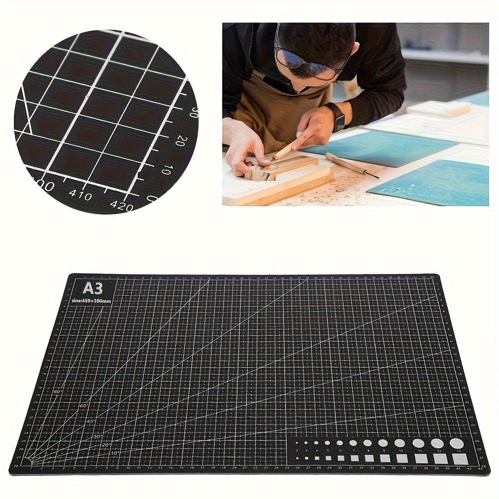Tappetino artigianale A3 nero in pelle antiscivolo in PVC, tappetino da taglio a griglia, adatto per forniture fai da te, artigianato cartaceo, artigianato artistico