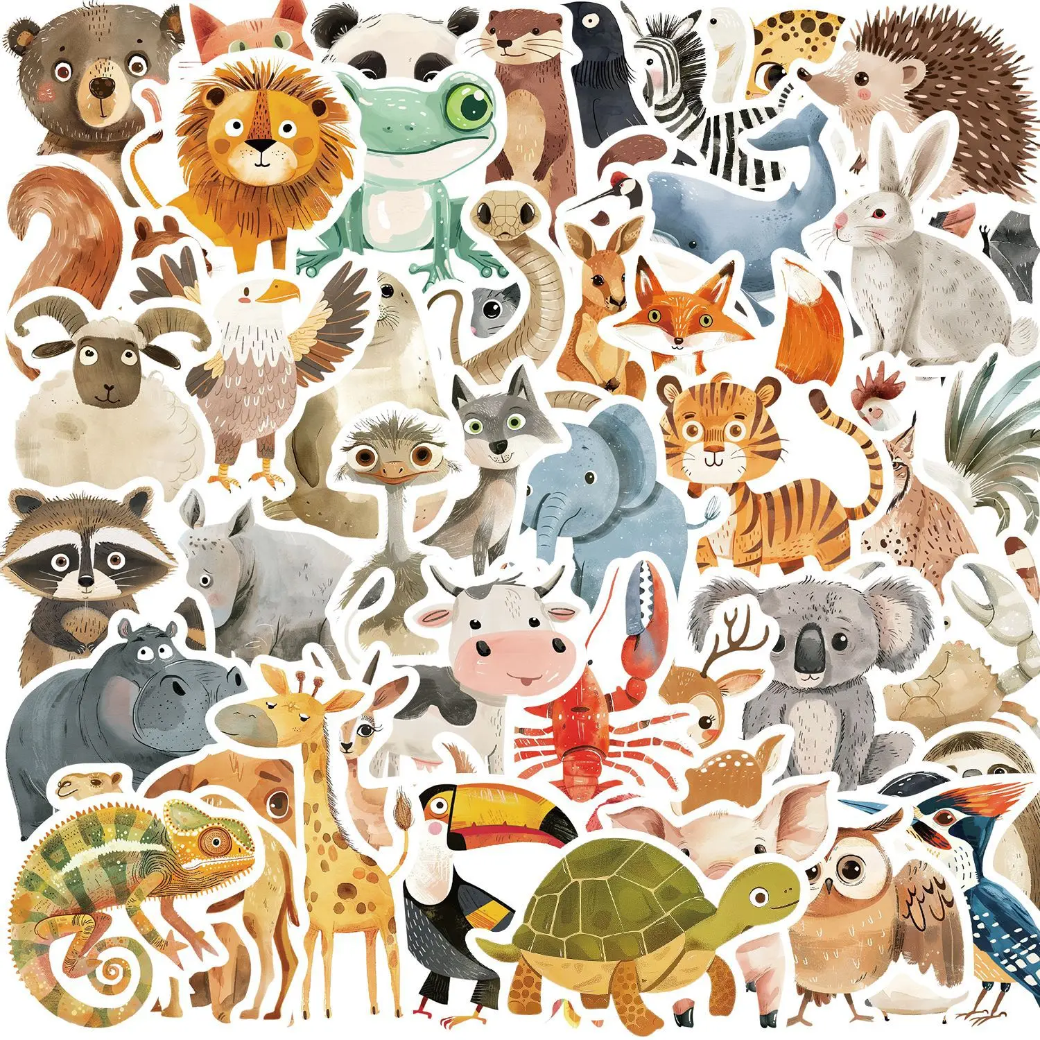 50pcs Hand Drawn Animals Cartoon Graffiti Stickers DIY Phone Guitar Laptop Notebook Suitcase Cup Waterproof Sticker Kids Toy