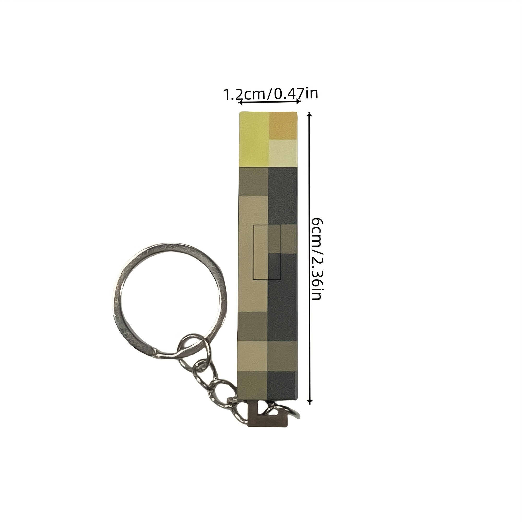 Glow-in-the-Dark Anime Gamer-sleutelhanger - Klassiek zaklampontwerp met pixelde houten textuur, modieuze plastic hanger