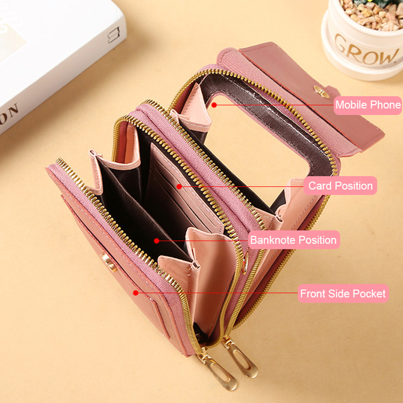 หน้าจอสัมผัสโทรศัพท์มือถือผู้หญิงกระเป๋าหนังนุ่มกระเป๋าสตางค์กระเป๋าถือCrossbodyกระเป๋าผู้หญิงกระเป๋าถือขนาดเล็กราคาถูกกระเป๋าสตรี