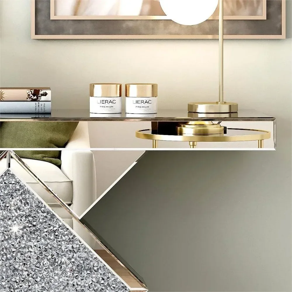 Entryway Table with Diamond Shaped Mirror Finished, Long Accent Narrow Table,Sofa Table Foyer Table for Hallway Entrance