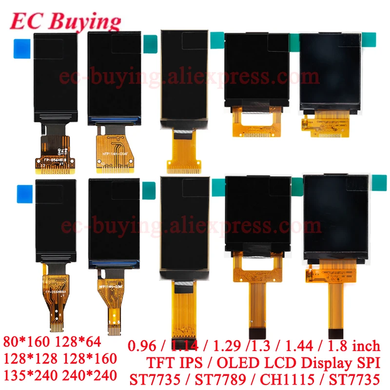 0,96 "0,96 1,14 1,3 1,44 1,8 inch HD IPS TFT-scherm LCD-scherm 1,29" OLED 128*128 135*240 80*160 ST7735 ST7789 CH1115 ST7735