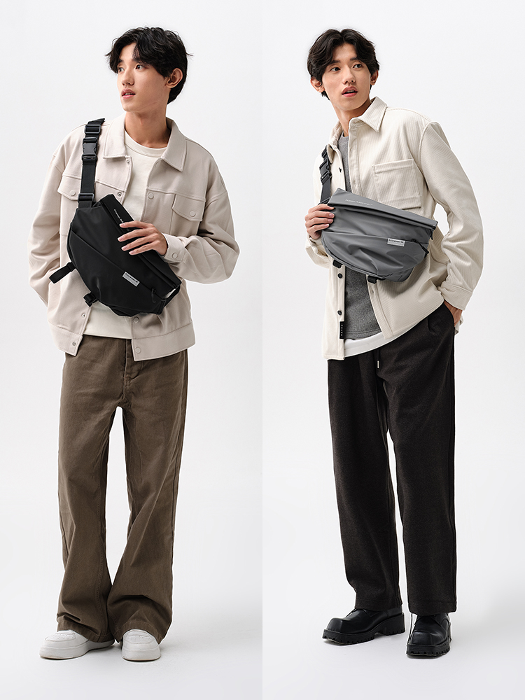 Semir メンズファッションレタープリント大容量クロスボディバッグカジュアルスタイルソフト素材シングルストラップチェストバッグ春 2024