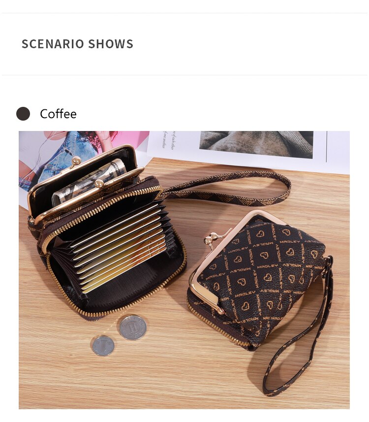 Nueva cartera para mujer con correa para la muñeca, billetera corta con flor vieja Zero, monedero de gran capacidad con Clip, bolsa con múltiples tarjetas y letras, Clip para dinero