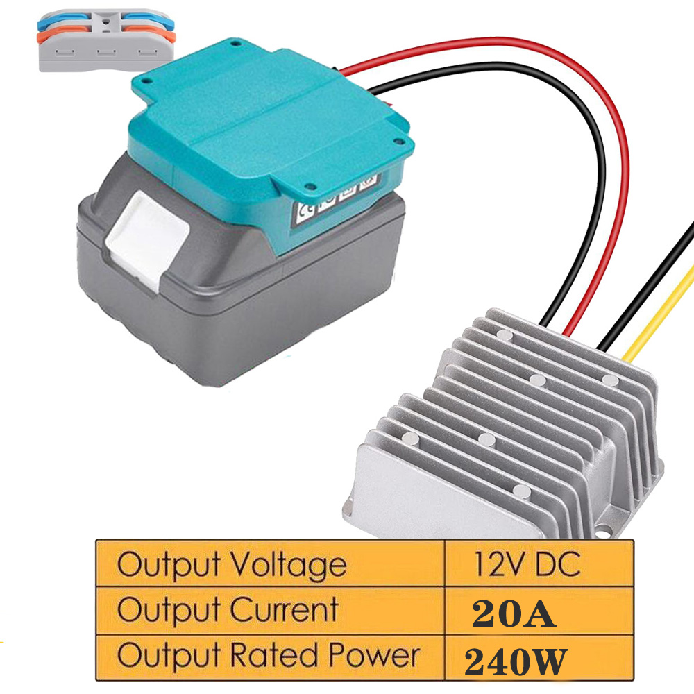 Adaptador convertidor reductor DC 18V a DC 12V 20A 240W para batería de iones de litio Makita 18V DIY regulador de voltaje Buck Boost automático